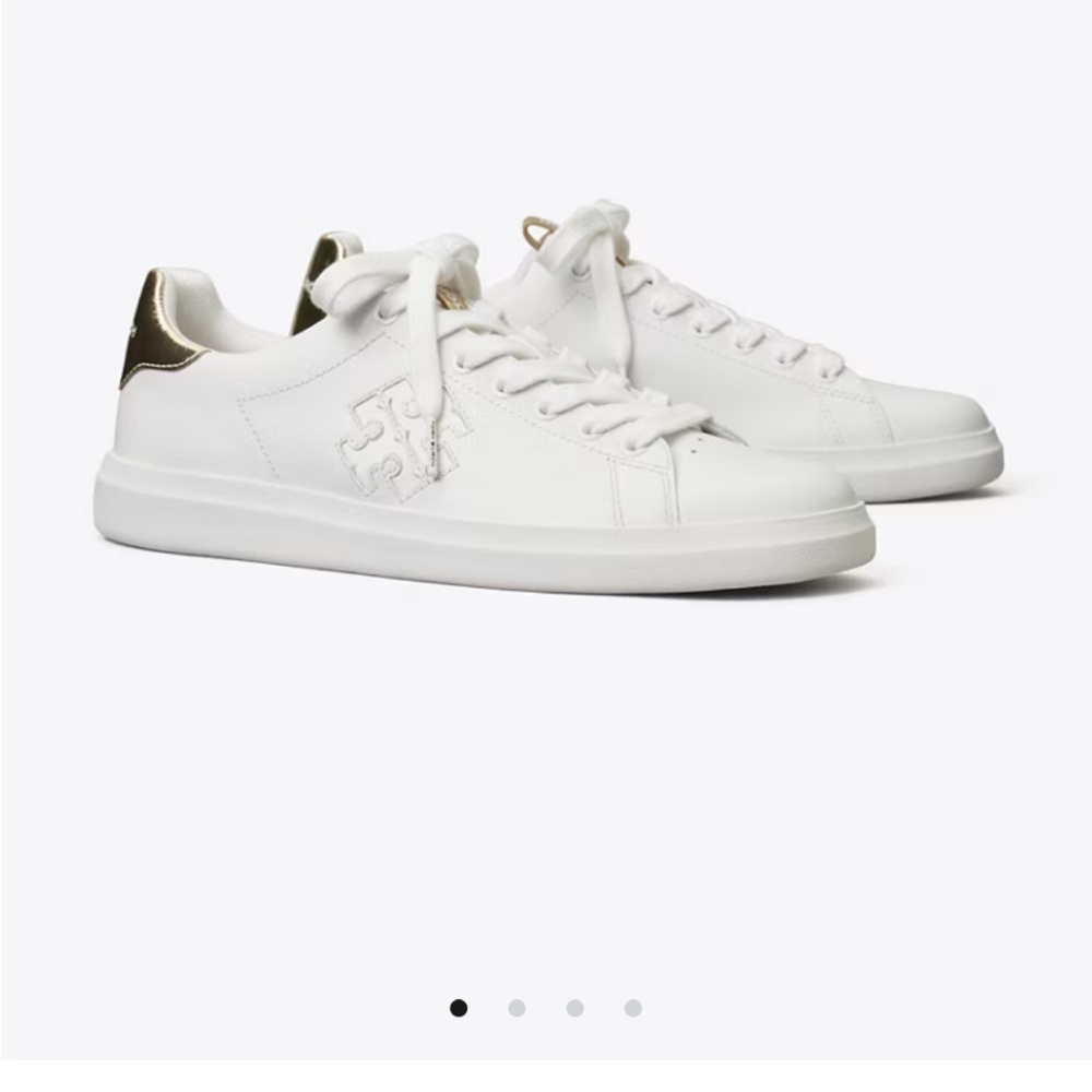 Tory Burch Howell Court White Low-Top Sneakers with Metallic Gold NWT